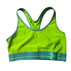Under Armour Sports Bra Women S Neon Green HeatGear Racerback Activewear Snagged